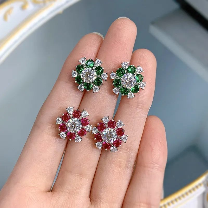 Snow wer Orecchini a bottone con diamanti e smeraldo 100% veri orecchini da sposa in argento sterling con promessa per donne, gioielli da sposa e feste_voghion.com