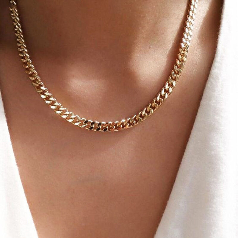Collana cubana Vnox per uomo e donna, girocollo a catena con maglie in acciaio inossidabile punk di base, metallo massiccio color oro vintage_voghion.com