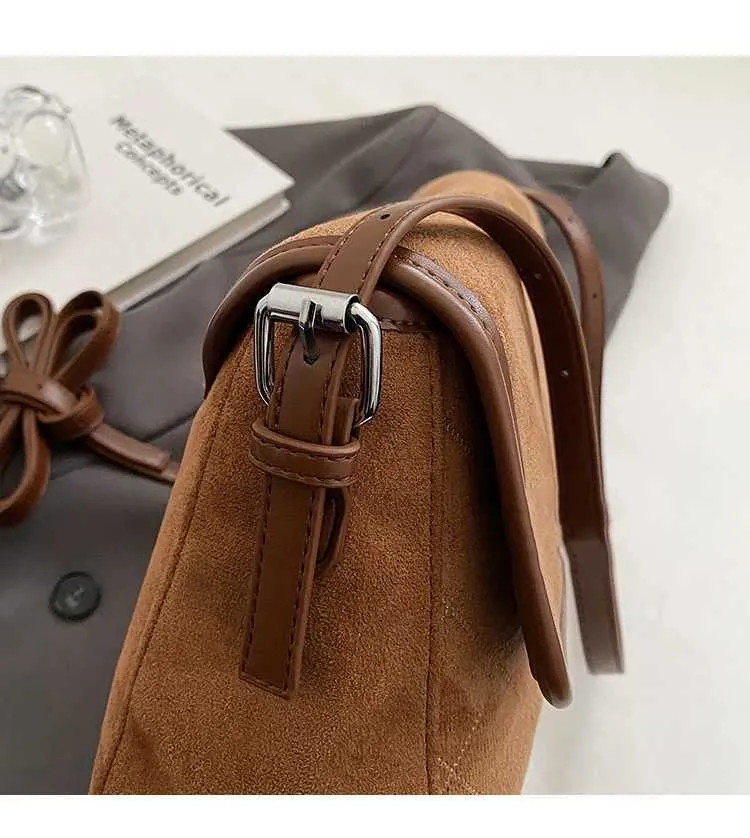 Vintage Suede Shoulder Bag For Women Large Capacity Satchel Bag_voghion.com