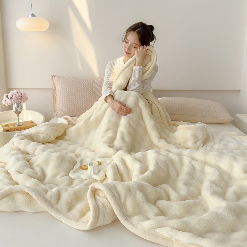 Light luxury high-end rabbit plush double-sided plush, thickened multi-functional air conditioning lunch break cover_voghion.com