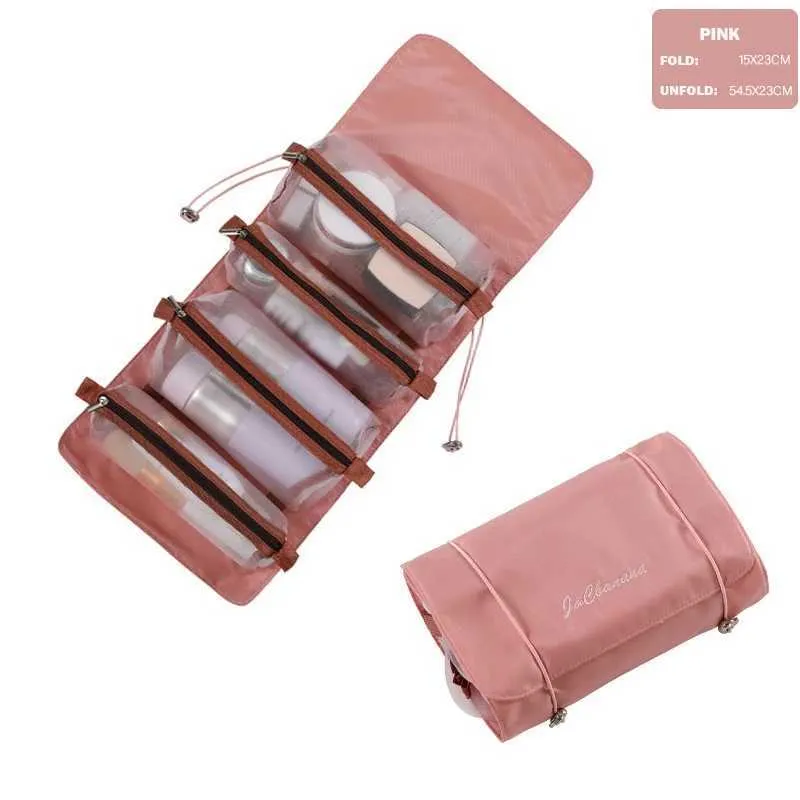 Borsa porta pennelli da trucco pieghevole in nylon con cerniera 4 in 1, indipendente da donna, Y241023_voghion.com