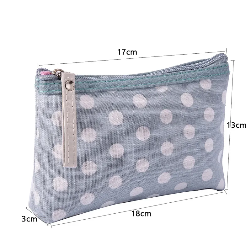 Semplici borse per il trucco in tessuto a pois, impermeabili, portatili, con cerniera, piccole borse per cosmetici, per donne e ragazze, in tela._voghion.com