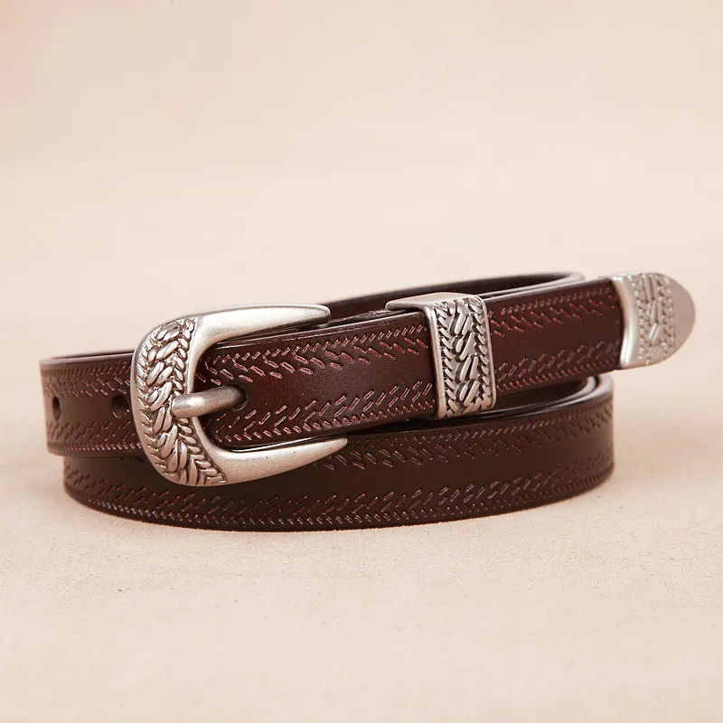Leather Belt Women’s Retro Cowhide Needle Buckle Simple Waistband_voghion.com