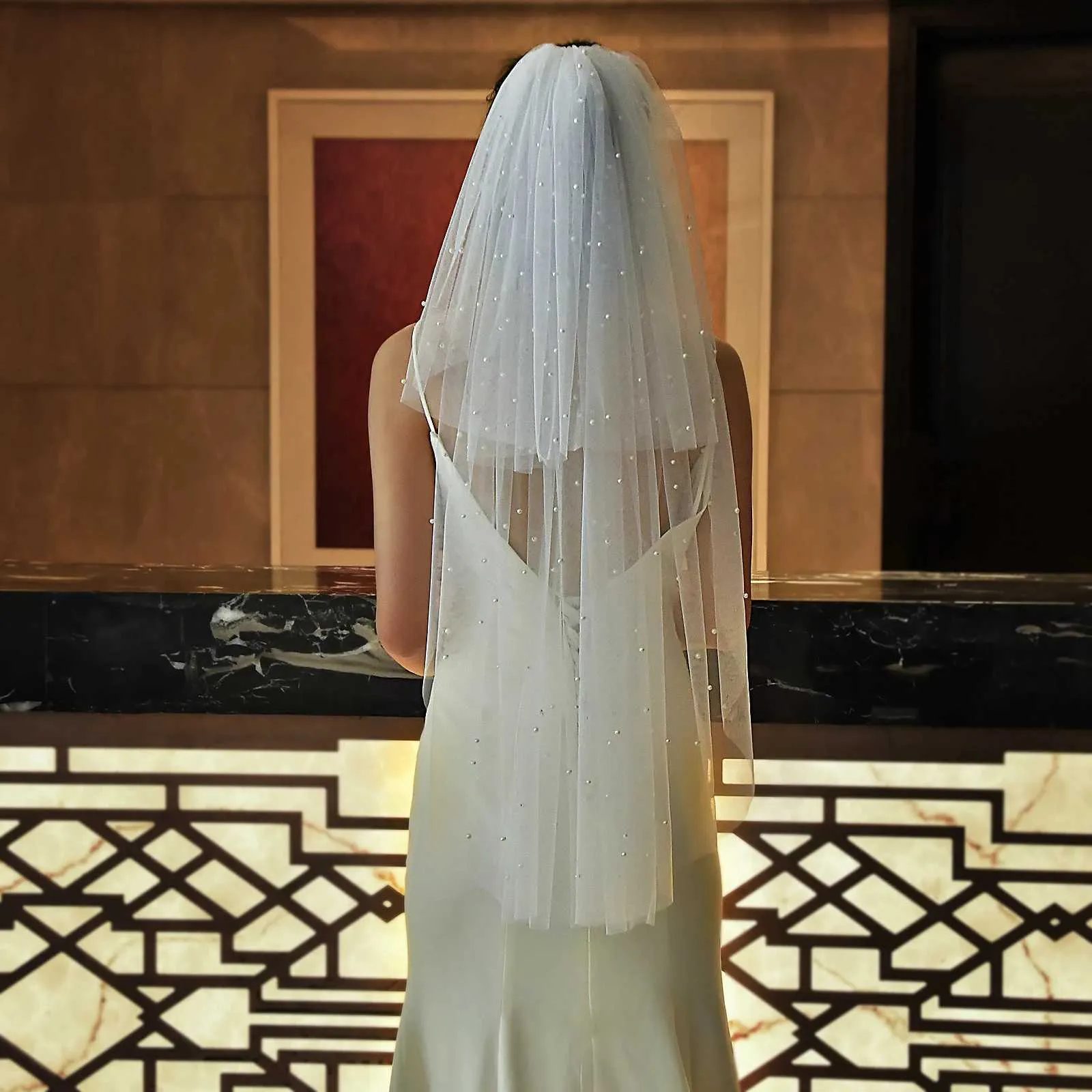 Gioielli MZA08 2 livelli per la sposa Perle Veli di perline Fard Velo da sposa con pettine Accessori per capelli da sposa_voghion.com