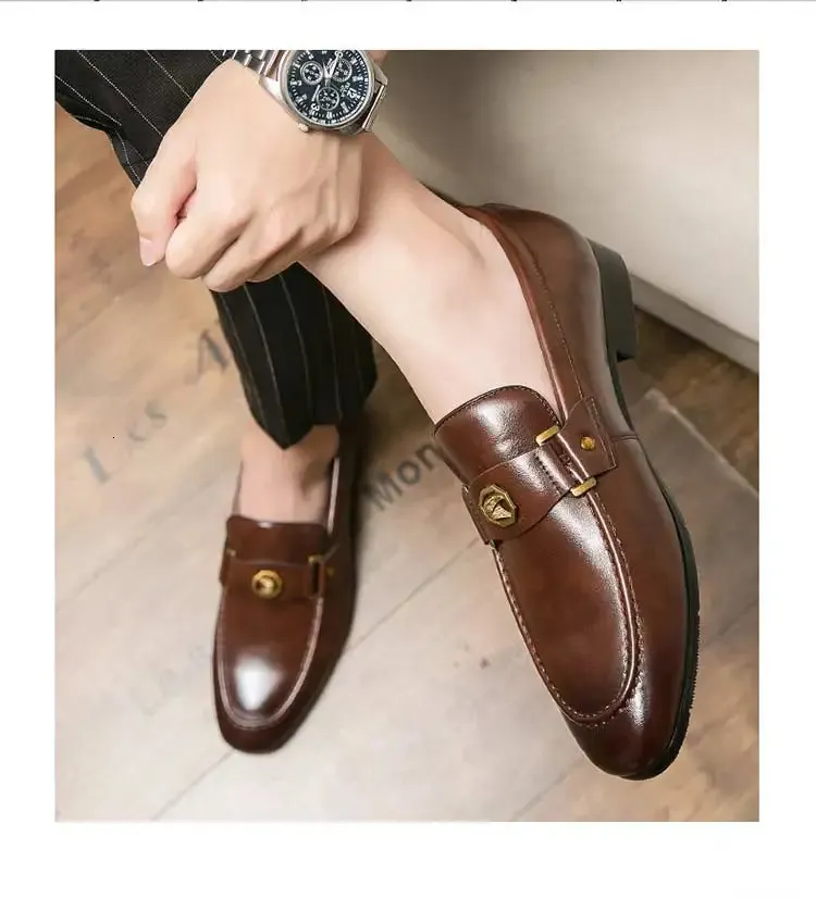 Black Loafers Slip-On Round Toe Fashion Mens Dress Wedding Shoes for Men Size 38-47 240703_voghion.com
