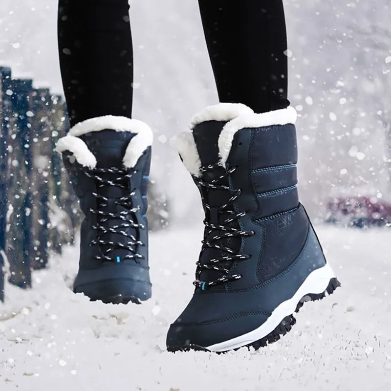 Women Waterproof Heels For Winter 2025 Tren Platform Ankle Keep Warm Snow Shoes Plush Outdoor Short Boots_voghion.com