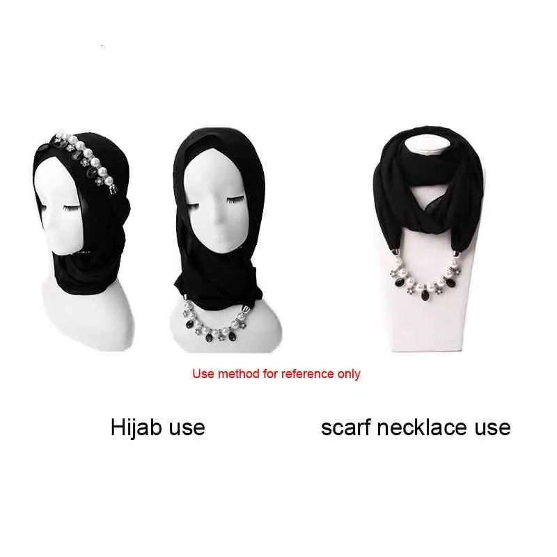 Sciarpa da donna, sciarpa con scialle, collana con ciondolo con perline, sciarpa etnica in chiffon tinta unita, con nappa_voghion.com