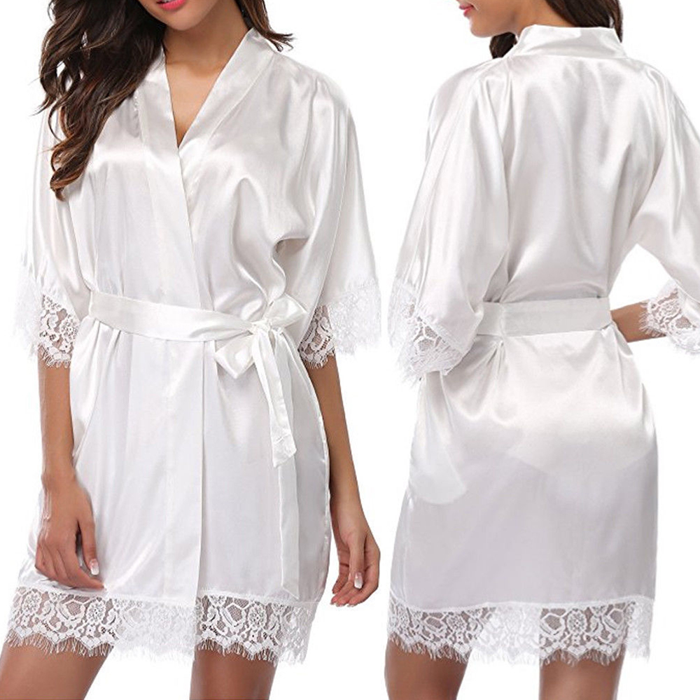 InjSatin-Robe de nuit en dentelle pour femme, lingerie sexy, douce, lisse, pyjama_voghion.com