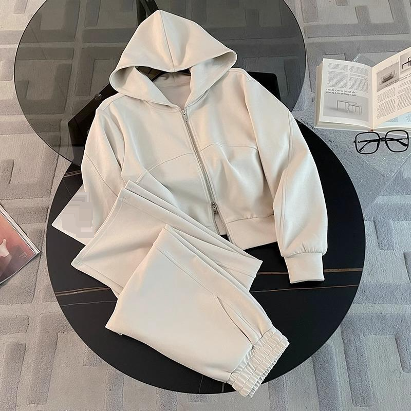 Vêtements pour femmes [Fabrication originale] Combinaison de sport décontractée pour femmes automne à la mode élégant sweat-shirt à fermeture éclair pantalon large deux pièces