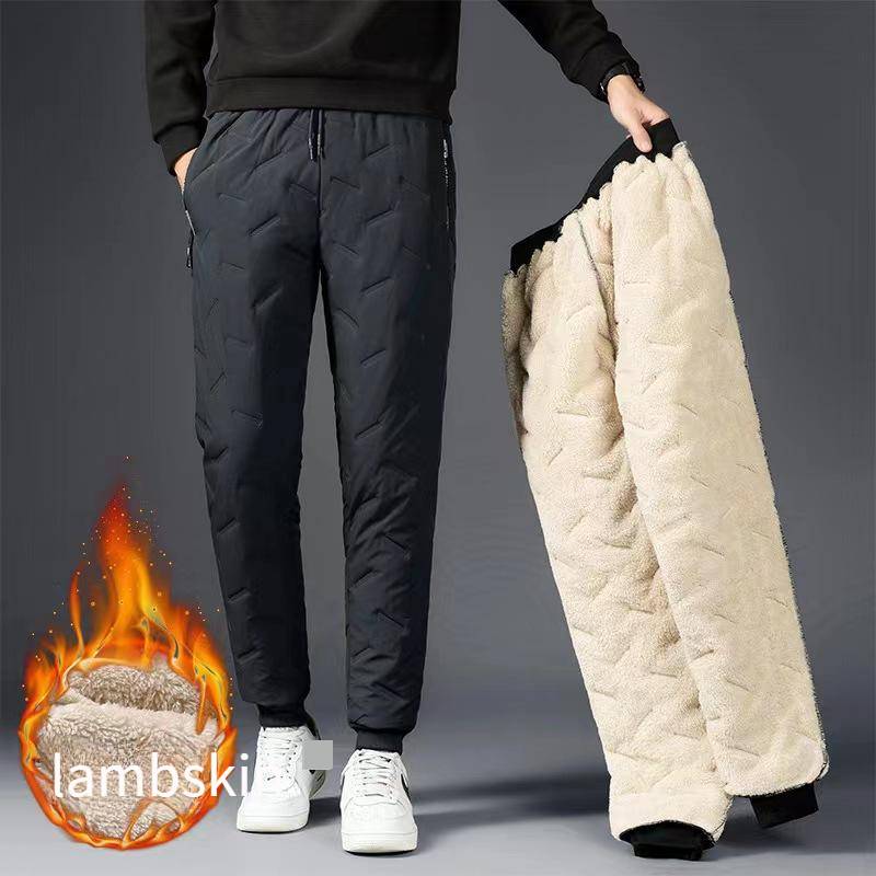 Pantalons d'hiver coupe-vent imperméables pour hommes, grande taille, en velours et coton, en cuir d'agneau épais, vêtements d'extérieur pour hommes, pantalons de sport décontractés pour hommes_voghion.com