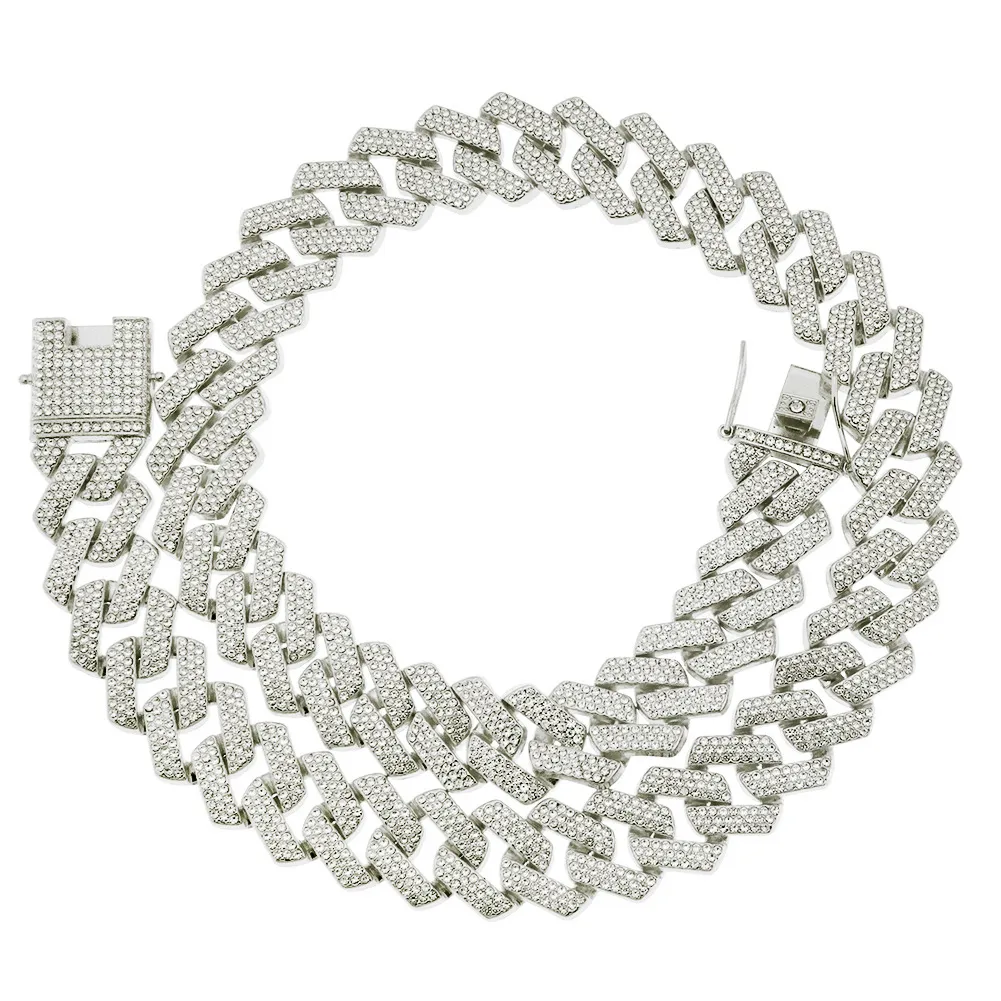 Set di bracciali a catena a maglie cubane, collana in metallo placcato oro pesante con zirconi per ragazzi e ragazze, design con fibbia, gioielli alla moda_voghion.com