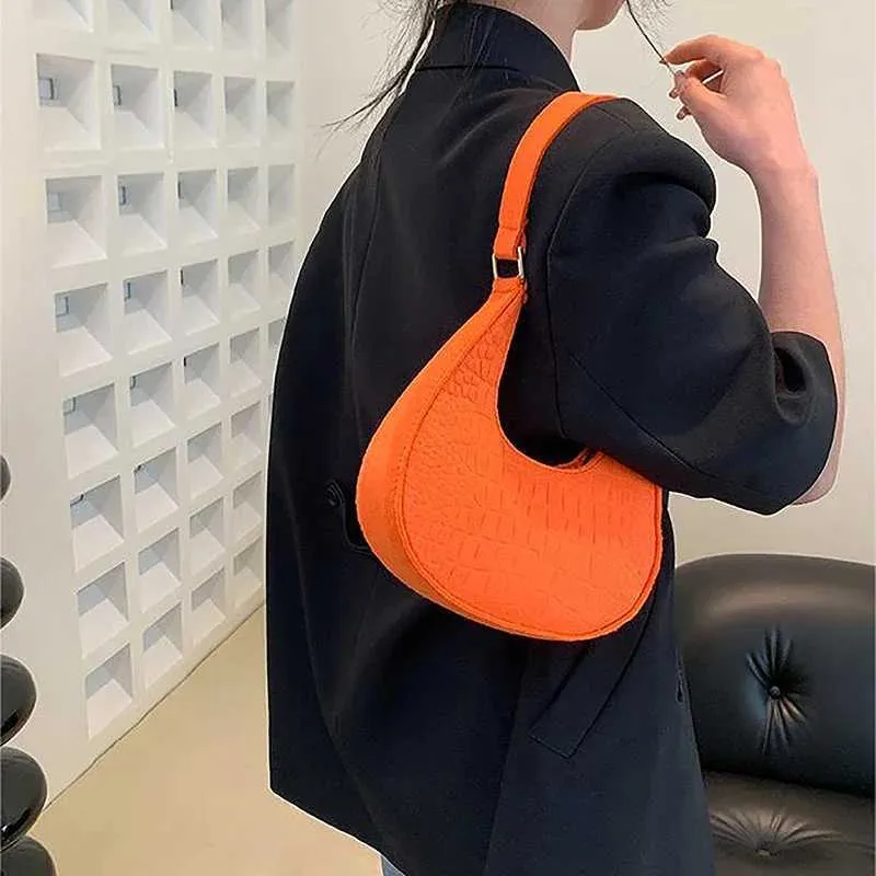Crescent Shoulder Bag For Women Felt Armpit Handbag Elegant_voghion.com