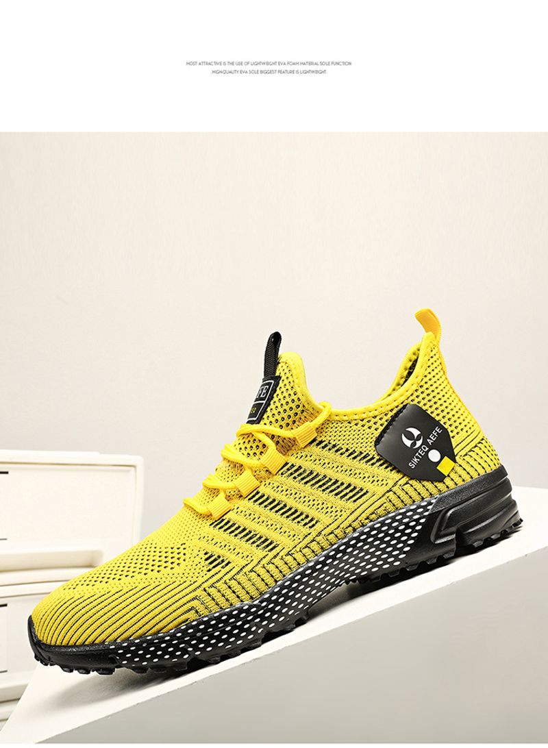 Scarpe da corsa da uomo in tessuto volante traspirante slip-on con suola spessa, semplici, in tinta unita, con rete pigra_voghion.com