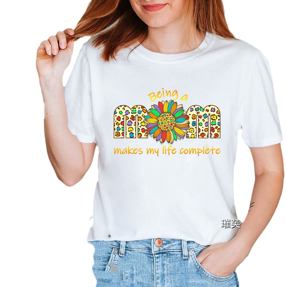 Women's trend mama Mother's Day pattern print round neck short-sleeved T-shirt women's top_voghion.com