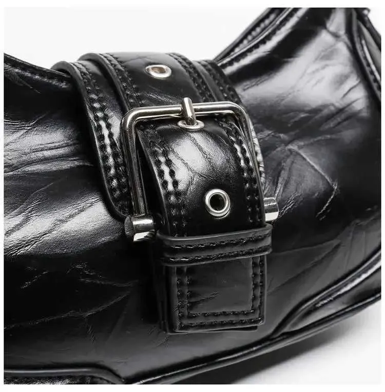 Women Y2K Fashion Shoulder Black PU Leather Underarm Ladies High Quality Handbags Hot Girls Armpit Bags Wallet_voghion.com