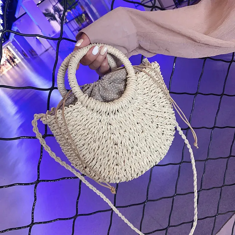 Half-round Rattan Shoulder Bag Large Capacity Summer Beach Tote_voghion.com