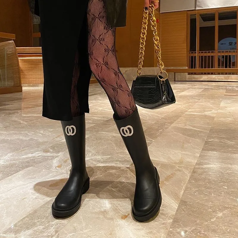 Stivali da pioggia con punta quadrata, tacco spesso, suola in gomma da donna_voghion.com