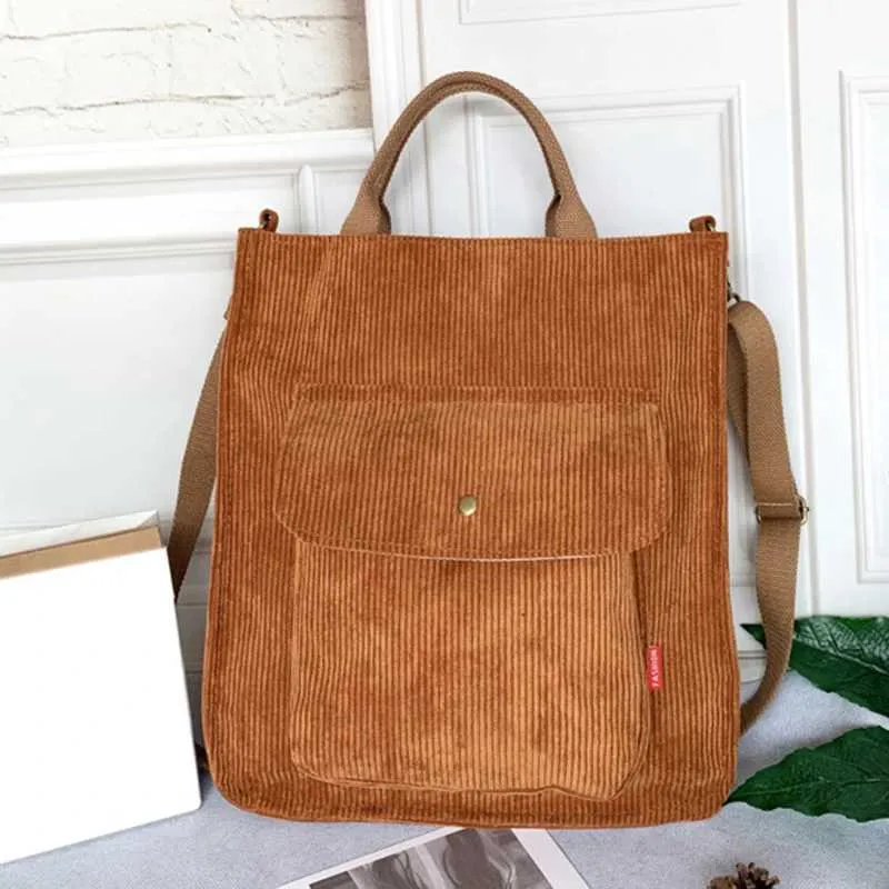 Warm Corduroy retro student backpack Fem canvas shopping with outer bag 2024 new item Y241109_voghion.com