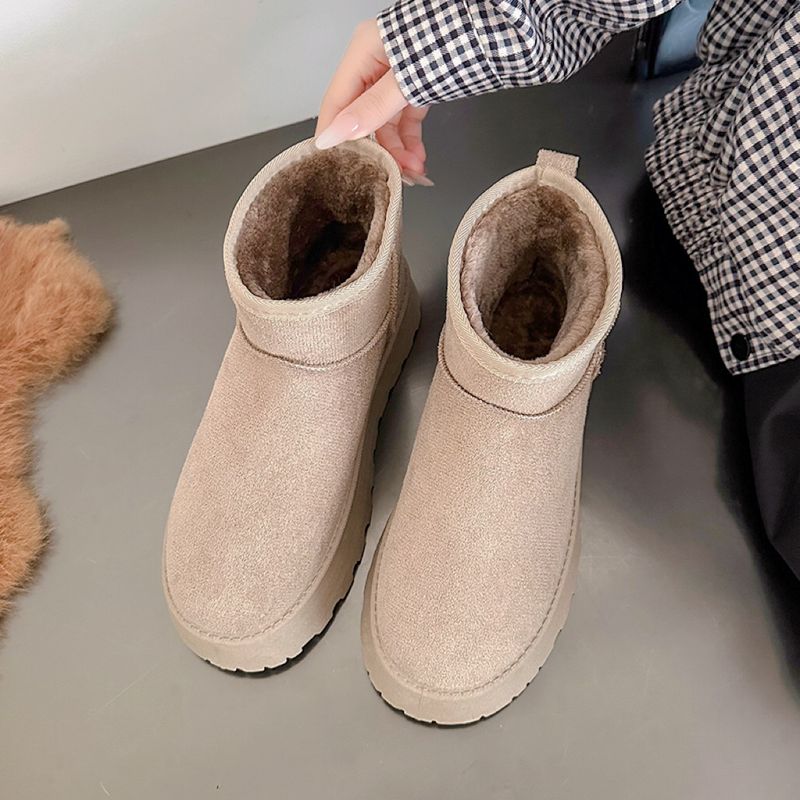 Stivali da neve con suola larga per donna in inverno 2024, con pelle scamosciata spessa e morbida, scarpe versatili in cotone tubolare corto nord-est_voghion.com