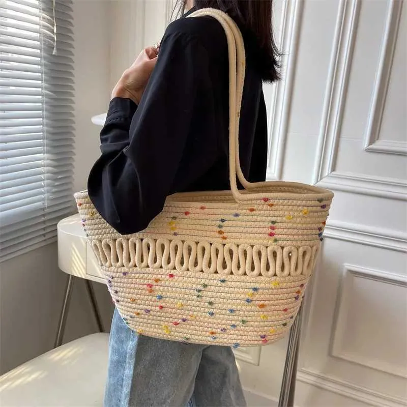 Nuove borse estive da donna in maglia a tracolla, grande capacità, in cotone cavo, casual, da spiaggia, per le vacanze, ecologiche, riutilizzabili_voghion.com