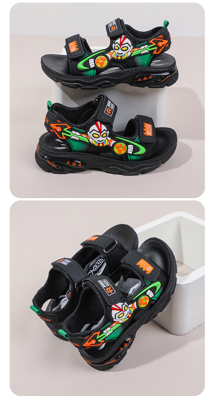 Boys' Cartoon Velcro Soft Sole Sports Middle School Children's Beach Sandals, Students' Casual Sandals_voghion.com