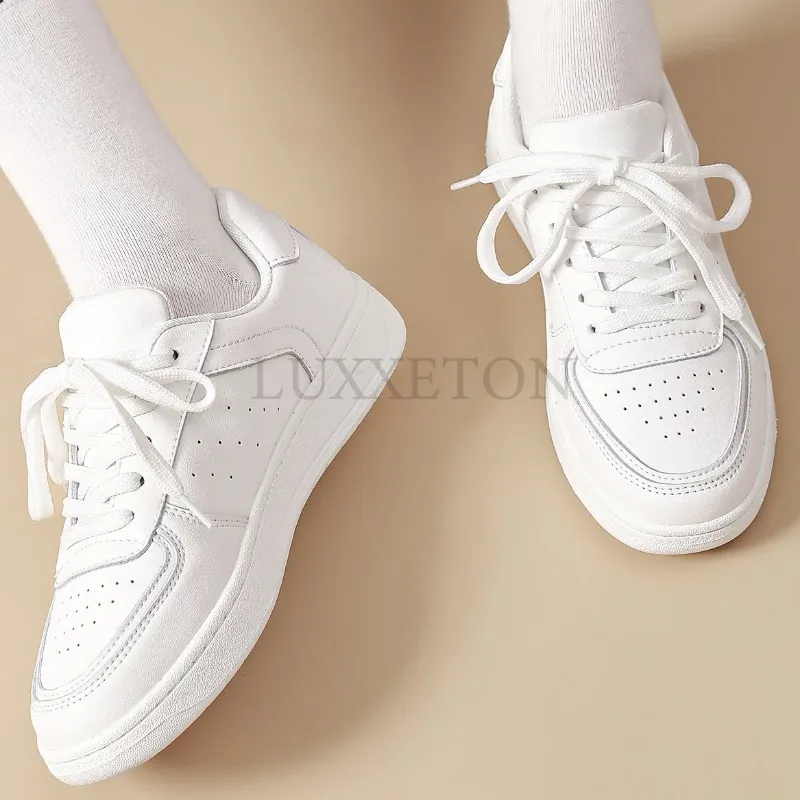 Genuine Leather Flat Bottomed Shallow Board Low Cut Solid Color Versatile Mesh Comfortable And Breathable Sports Shoes_voghion.com