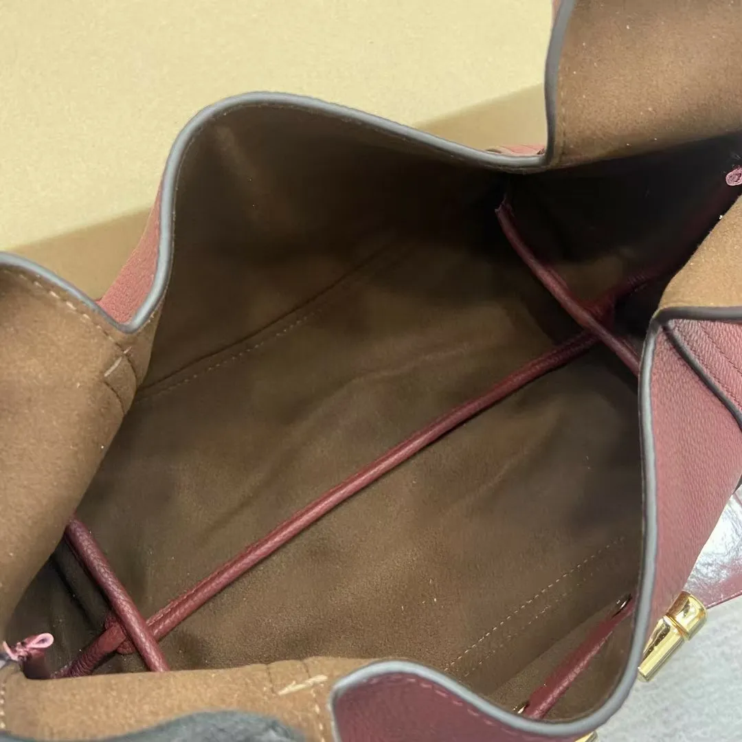 Quality Designer Softbits Bucket Grained Calfskin Leather Top Handle Gold Hardware Hasp Shoulder Bags Women Daily_voghion.com