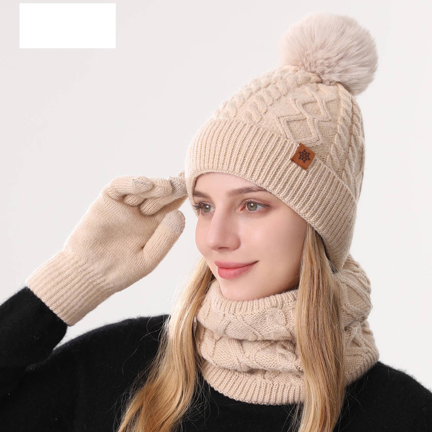 JUND Kışlık Örgü Şapka Atkı Eldiven Seti – Polar Astarlı, Çift Katmanlı, Sıcak ve Şık Kadınlar İçin – Geometrik Elmas ve Kablo Büküm Tasarımı_voghion.com