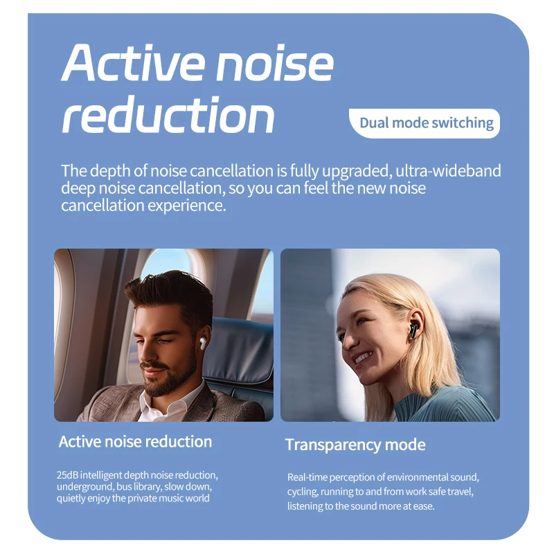 Touchscreen Earbud Wireless Bluetooth Headphones, Long-Lasting Full-Color Touchscreen Sports Noise-Cancelling Headphones_voghion.com