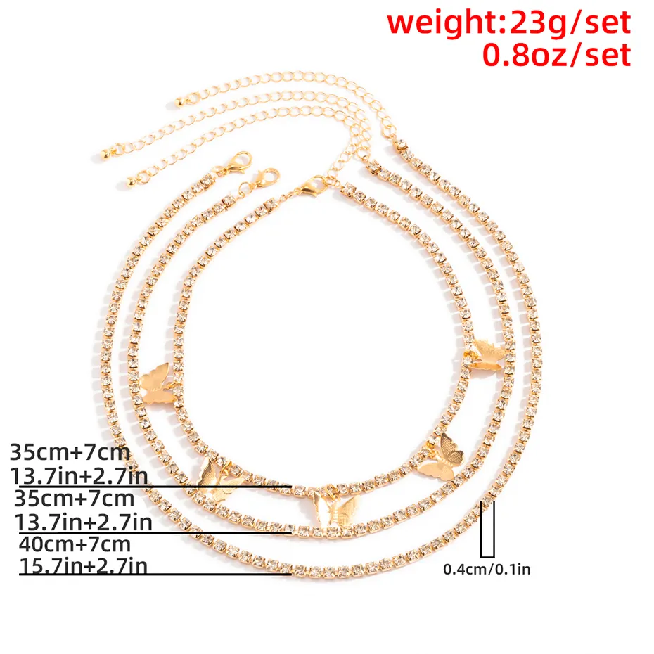 Colliers pendentifs 2023 Punk Tennis Chains Collier papillon pour femmes Mode coréenne Multi couche chaîne ras du cou Bijoux_voghion.com