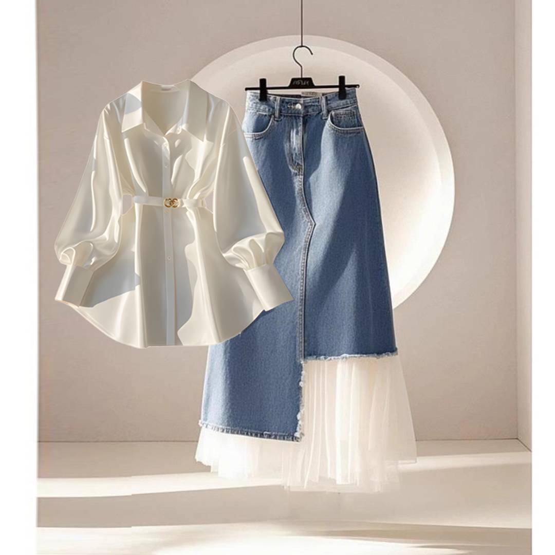 Jupe patchwork en jean haut de gamme de style français pour femme