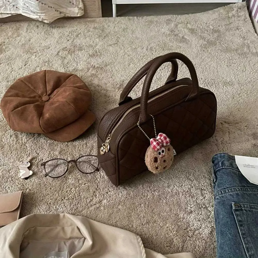 1 stück herbst und winter Maillard schokolade schwarz vintage stil bowg rhombus muster handtasche kosmetische ba241104_voghion.com