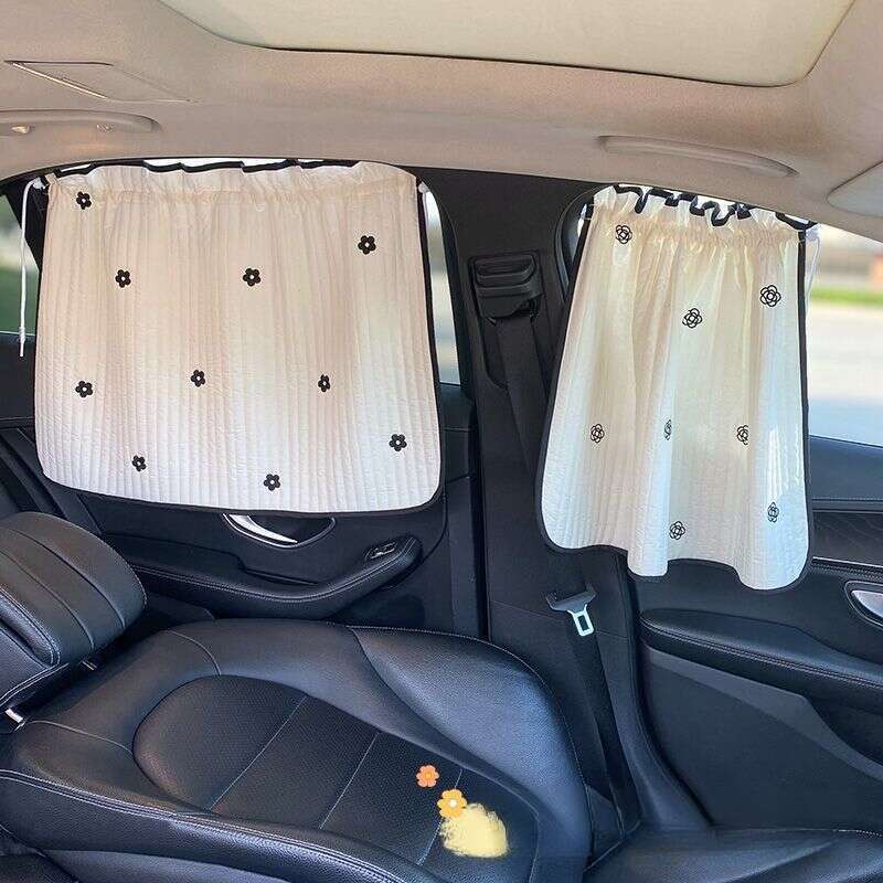 Creative Camellia Flower Printed Embroidered Car Sunshade, Non Punching Suction Cup Type, Rear Universal Version For_voghion.com