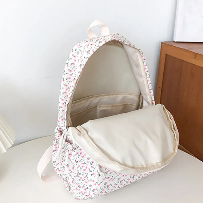 Korean Version Nylon Floral Flower Fashion Junior High School Backpack Travel Bag_voghion.com