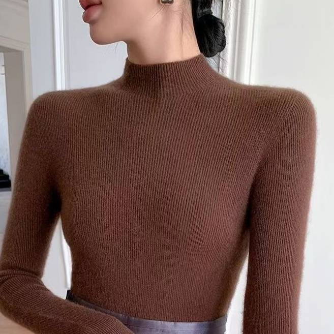 Damen Strickpullover Aus Wollmischung Mit Stehkragen Slim Fit_voghion.com