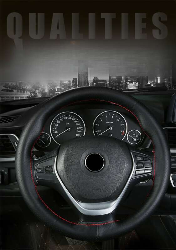 Head Layer Cowhide Hand Sewn Steering Wheel Cover For Buses, All-season General Vehicles, Genuine Leather Handle Covers_voghion.com
