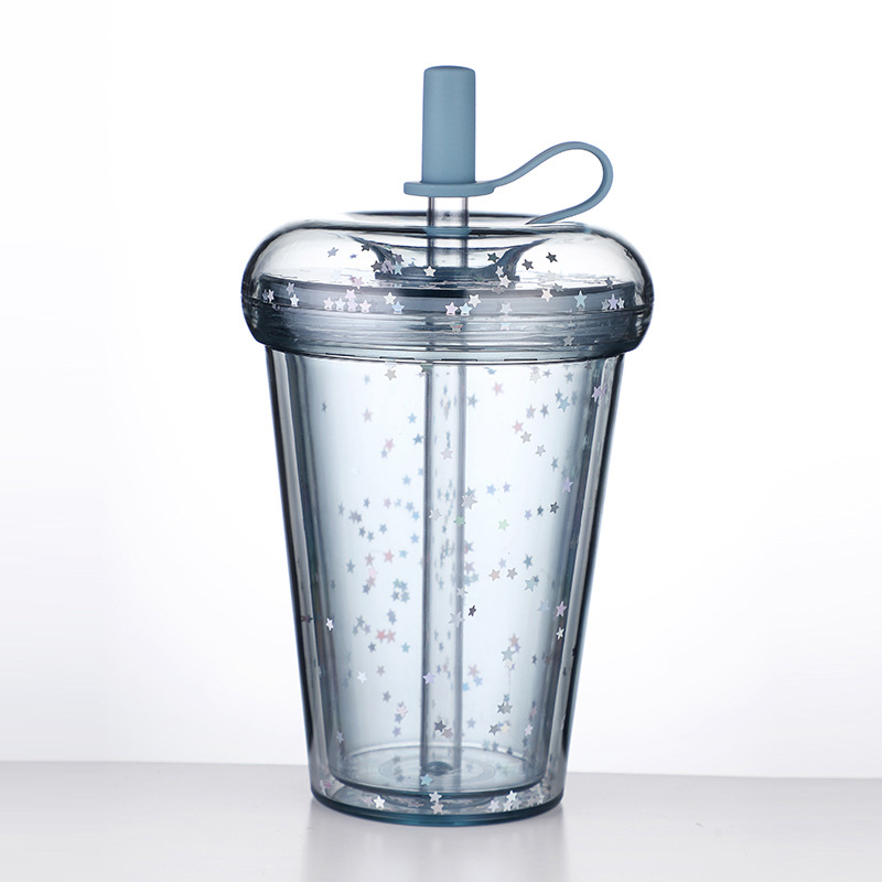 320 ml Glitzer-Wasserflasche, doppelschichtiger Becher mit Strohhalm, Wasserflaschen für Mädchen, Bubble Tea Cup, Trinkgeschirr, auslaufsichere Becher_voghion.com