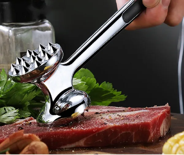 Attendrisseur de viande en alliage de zinc avec poignée antidérapante double face - Outil de cuisine_voghion.com