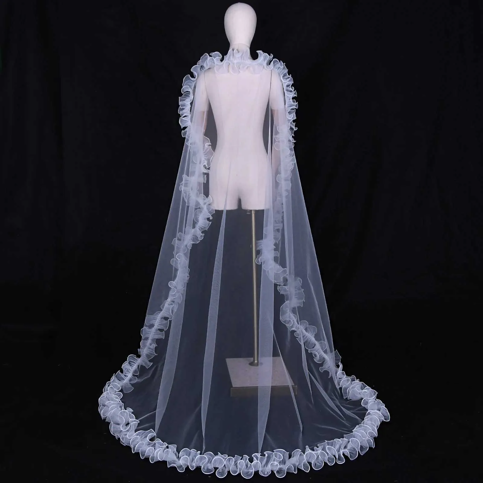 Haarschmuck V212 Brautschleier mit schicken Rüschen KEIN KAMM Schleier Bolero Schal abnehmbares Hochzeitsaccessoire_voghion.com