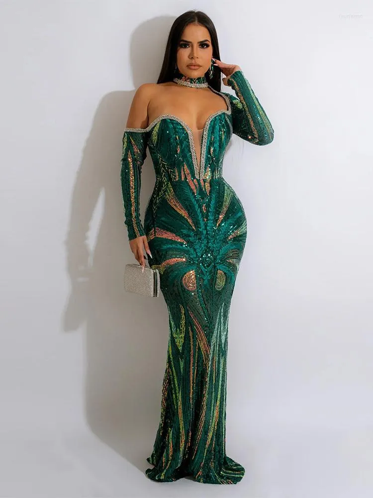 Robes décontractées IDress 2023 Qualité Forage Diamant Robe à paillettes Femmes élégantes Longue Maxi Bodycon Party Club Night