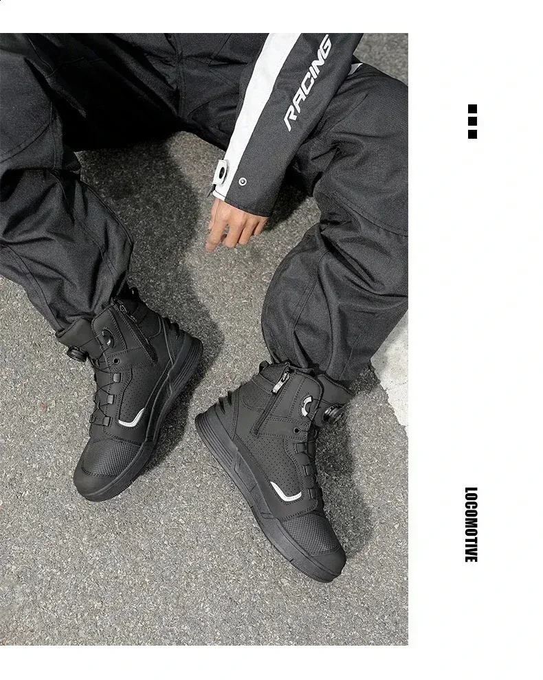 Motorcycle Riding Shoes For Men Black Protective Boots All Season_voghion.com