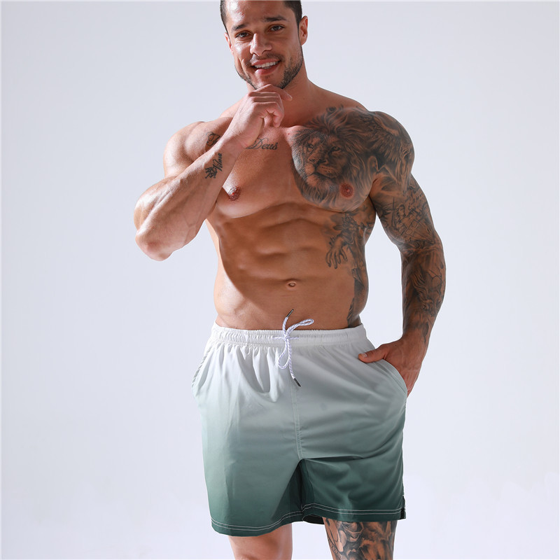 Men's Gradient Print Quick-Dry Swim Shorts Beach Surf Board Shorts With Floral Design - Streetwear Casual Shorts (S-XXL) - Green/Blue/Purple Ombre​​_voghion.com