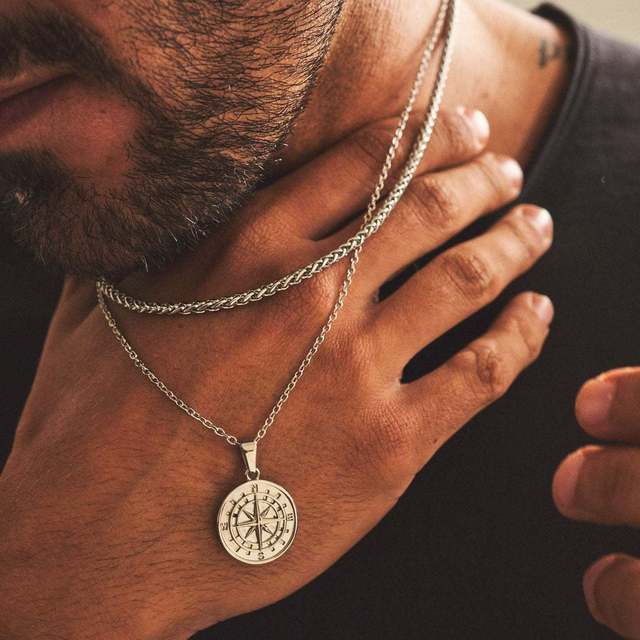 Collana a strati da uomo con ciondolo a forma di bussola nautica da viaggio, gioielli alla moda, molto venduta_voghion.com