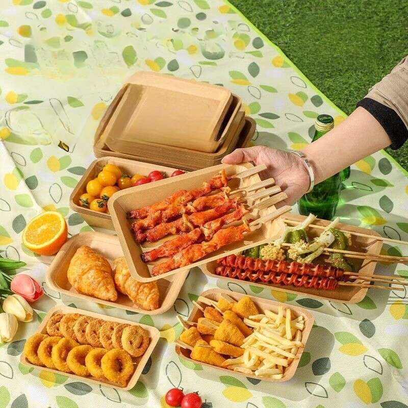Tăvi de hârtie kraft rezistente la ulei de unică folosință, farfurii de picnic, frigărui pentru grătar, cartofi prăjiți, tăvi pentru gustări_voghion.com