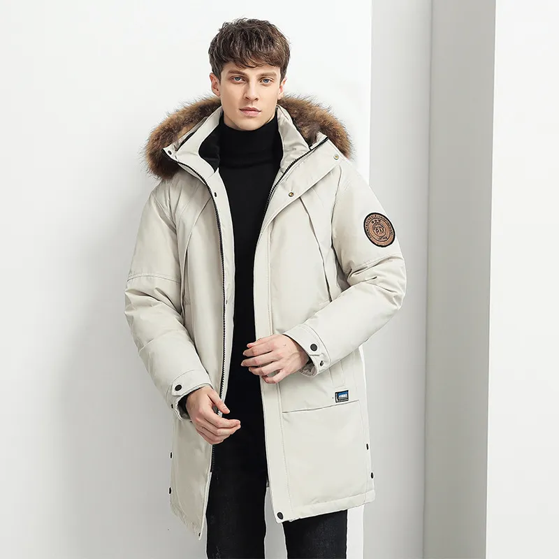 Mens Down Jacket With Fur Collar Hooded Winter Winter Coat_voghion.com