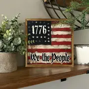 Letrero rústico de madera con la bandera estadounidense de 1776: arte de pared rústico para el hogar, la oficina o como regalo patriótico. Fácil de instalar._voghion.com