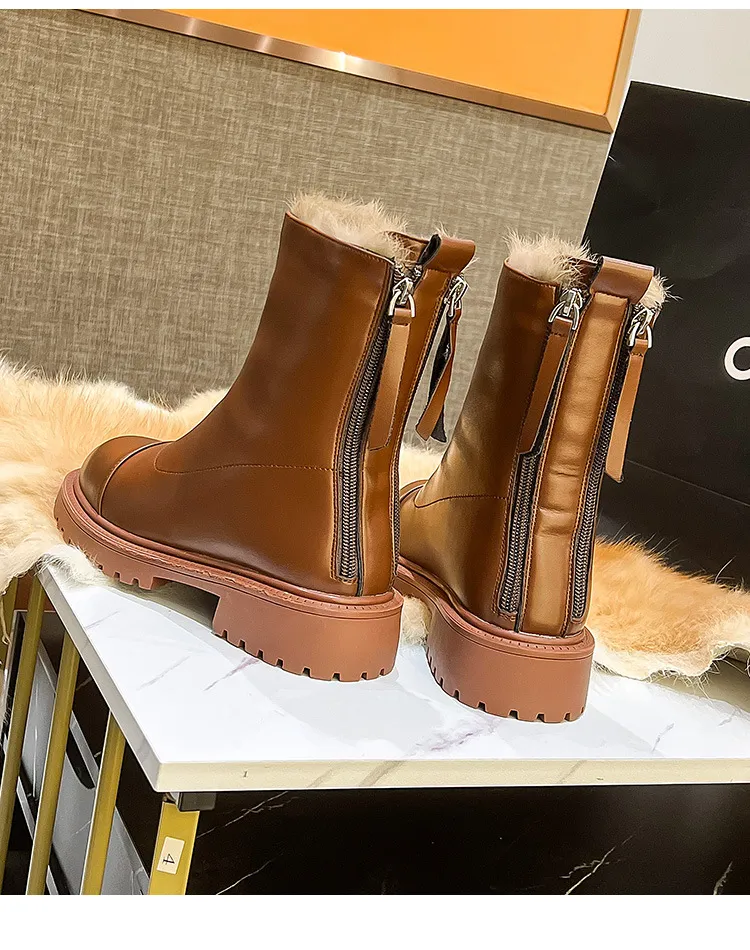 Kurze, knielange Ritterstiefel aus Plüsch mit runder Sohle und dickem Absatz in Volltonfarbe und schmaler Passform mit hohem Schaft für Damen_voghion.com