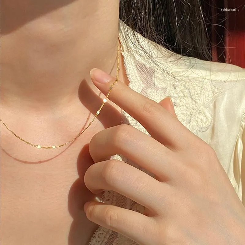 Pendant Necklaces Gold Chains Necklace For Women Stainless Steel Link Woman's Slim Lobster Clasp Adjustable Clavicle_voghion.com
