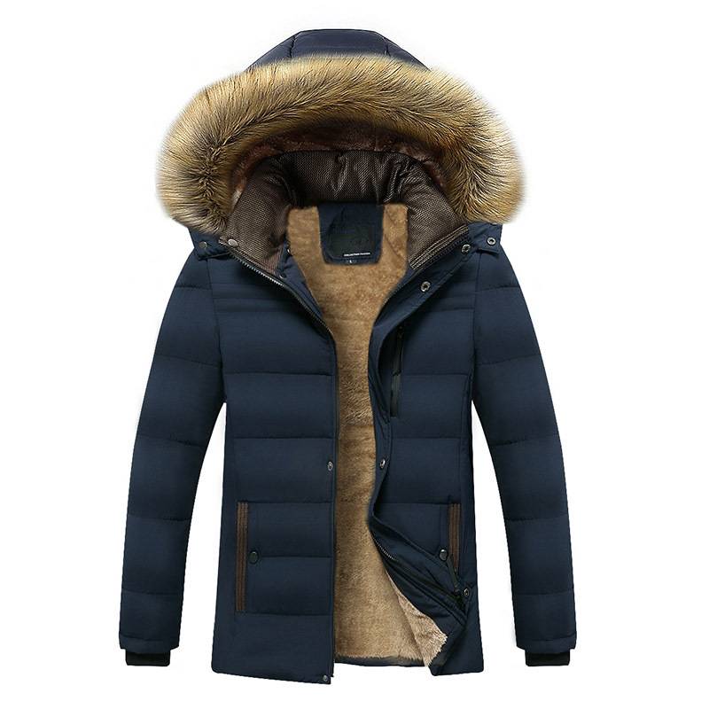 Men's Fleece-Lined Winter Coat – Detachable Hood Thermal Jacket For Fathers (M-4XL, Polyester Shell, Mid-Length Cut, Business Casual Style)​_voghion.com