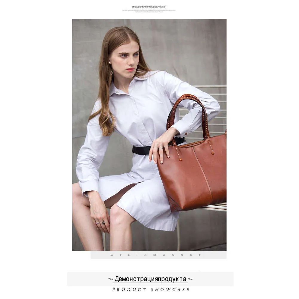 Zency Soft Cowhide Leather Fashion Women Shoulder Retro Brown Tote Handbag Large Capacity Lady Shopping Bag Black Grey_voghion.com